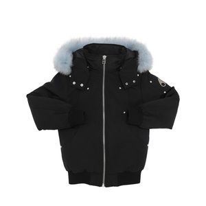 Moose knuckles boys bomber jacket with pale blue fur in Size L